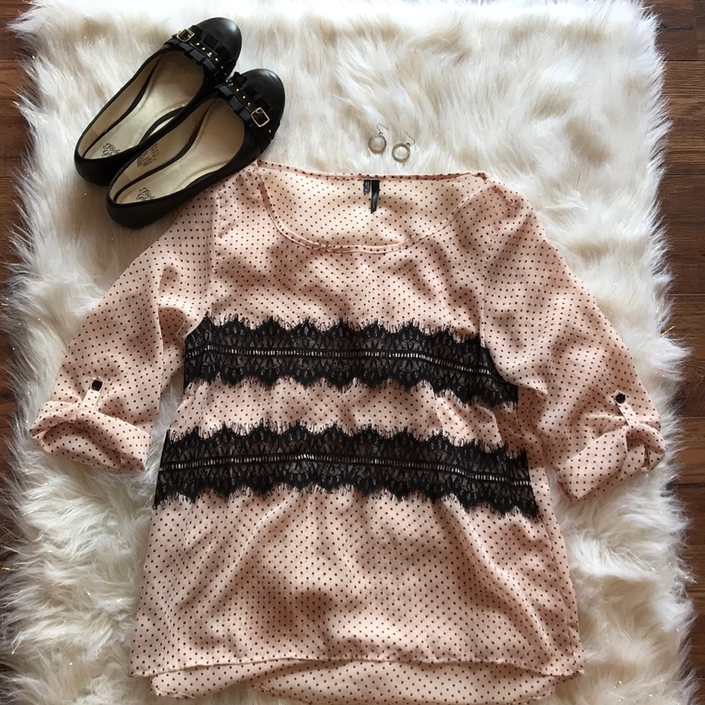 Maurices Pink and Black Polka Dot Top